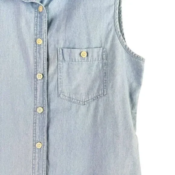 Per Se Button Up Sleeveless Chambray Shirt 100% Cotton, Size‎ Small - Picture 4 of 7